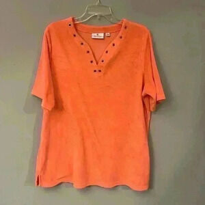 Quacker Factory 🧡 Terry Cloth size 1X Top Orangey coral Sparkle